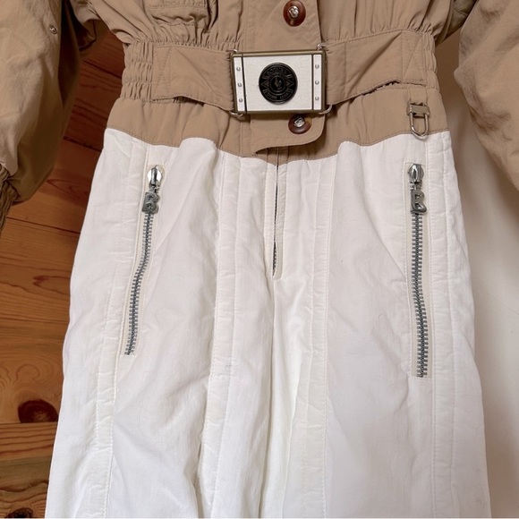BOGNER SKI JUMPSUIT WOMENS NEUTRAL BELTED BODYCON RETRO SKI SUIT SMALL - Picture 7 of 14